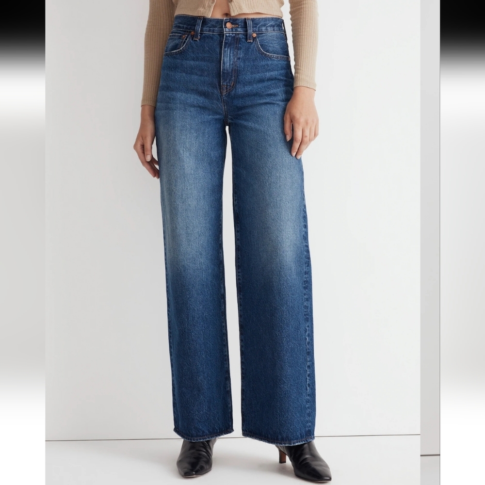 Madewell Wide Leg Flare Jeans in Medium Blue Wash